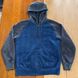 Men's Blue and Gray Hooded Sweater